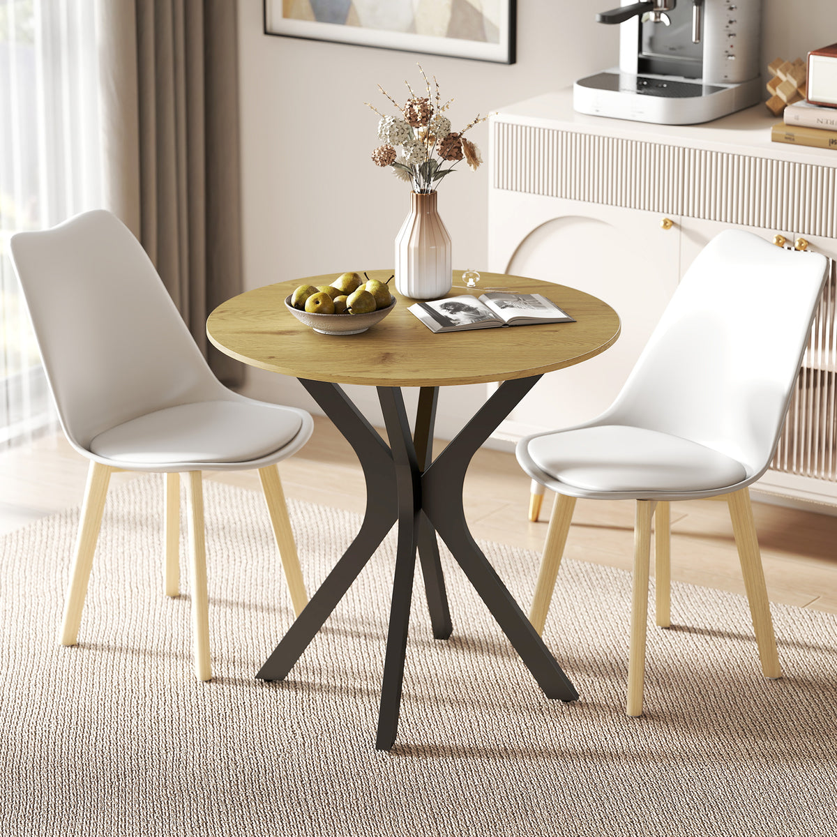 Dining table, kitchen table, round table, modern design, 78 cm x 78 cm x 75 cm, natural wood (2)