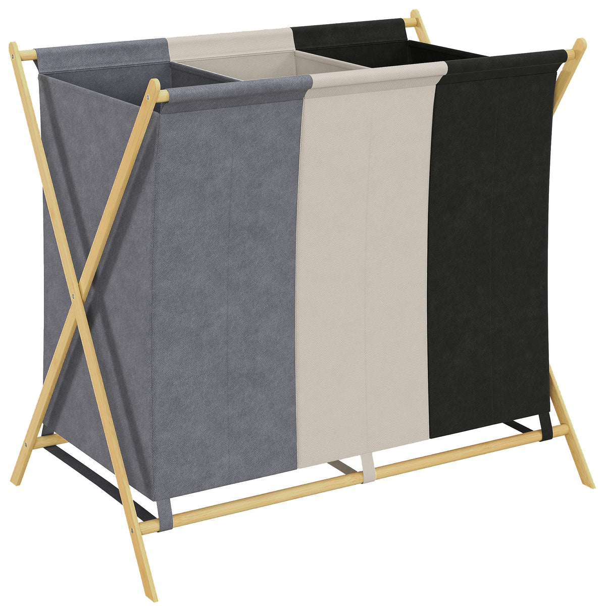 3-Compartment Laundry Hamper 129L Foldable Laundry Sorter for Laundry Room Bedroom Multicolor