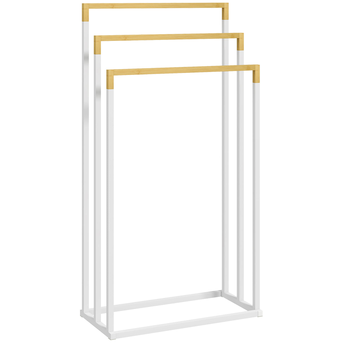 Towel rack, towel holder set, 3 towel rails, industrial design, bamboo, 45 x 22.5 x 86 cm, white + natural