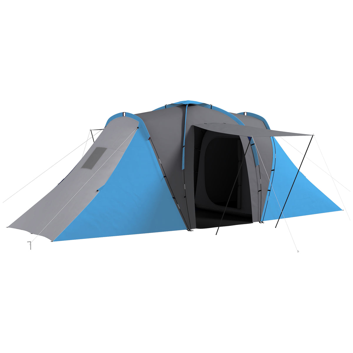 Tunnel tent, 2000mm water-repellent camping tent for 4 people, with 2 bedrooms, living area, carry bag