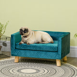 Velvet dog sofa, dog bed, dog couch with backrest, wooden legs, cushion, up to 8 kg, 64 x 45 x 36 cm, blue (10)