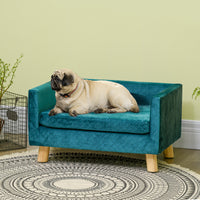 Velvet dog sofa, dog bed, dog couch with backrest, wooden legs, cushion, up to 8 kg, 64 x 45 x 36 cm, blue (10)