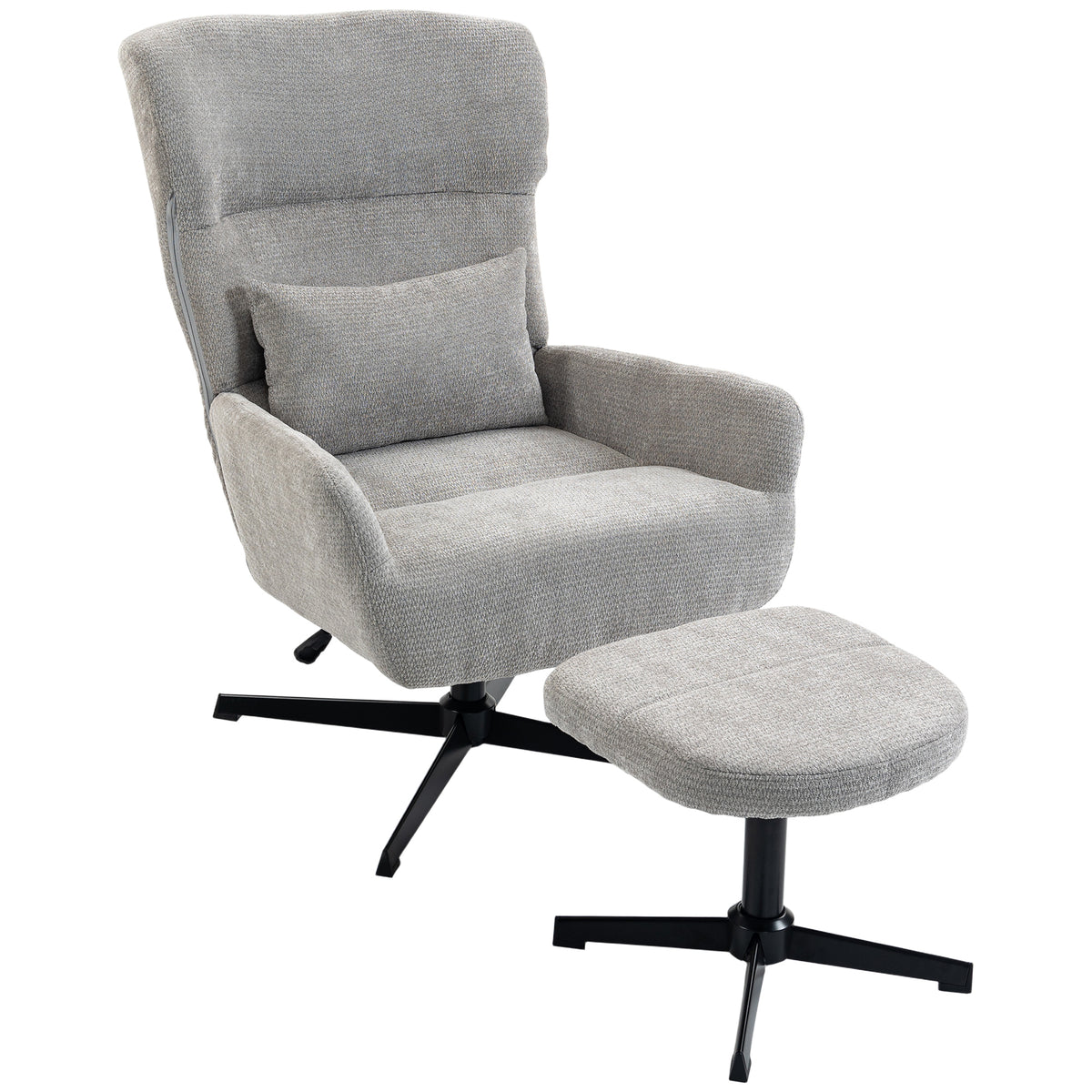 360° swivel lounge chair with ottoman, height-adjustable, chenille upholstery, with lumbar pillow, cream white