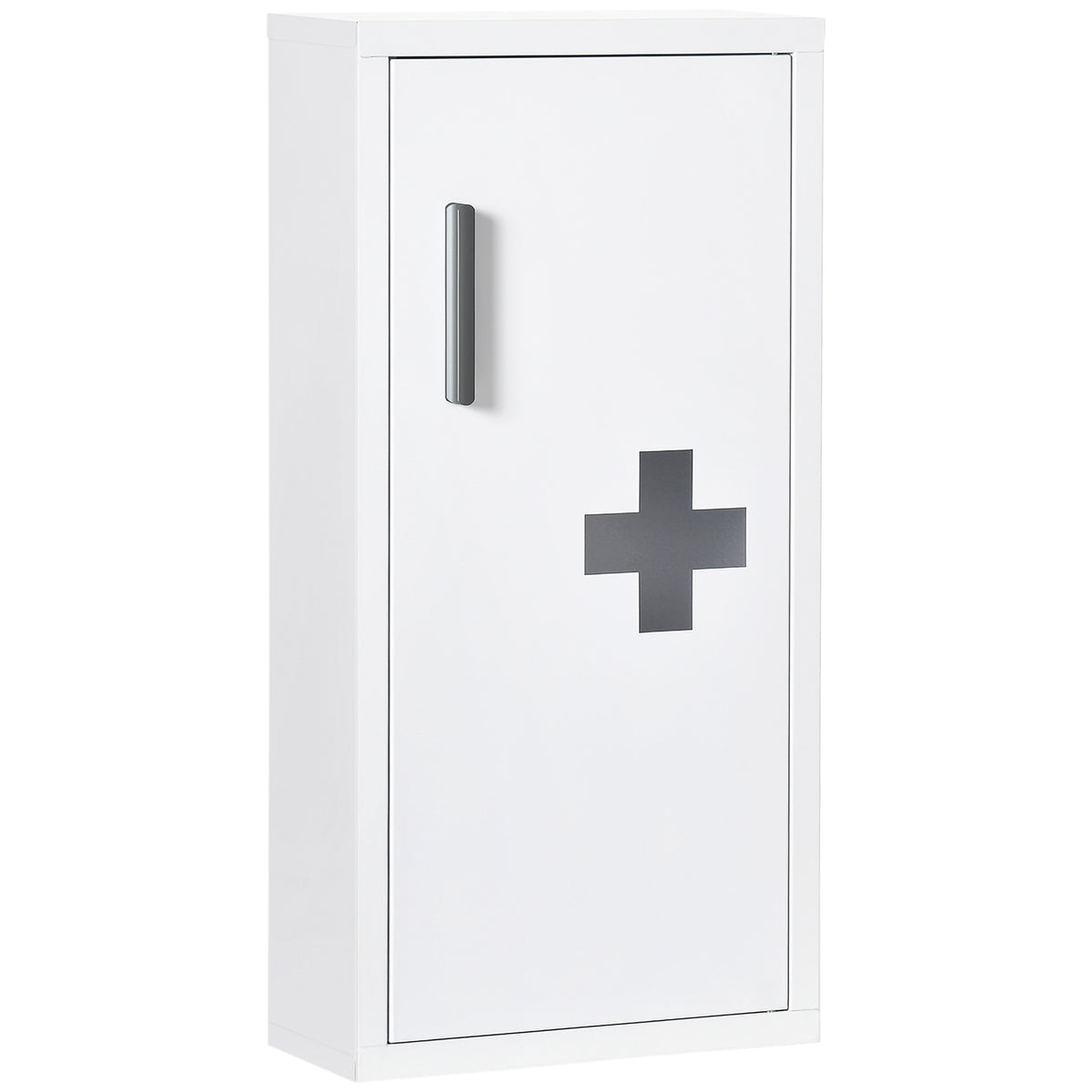 Medicine cabinet, 3 interior compartments, magnetic lock, cross symbol, steel housing, white, 30 x 12 x 60 cm