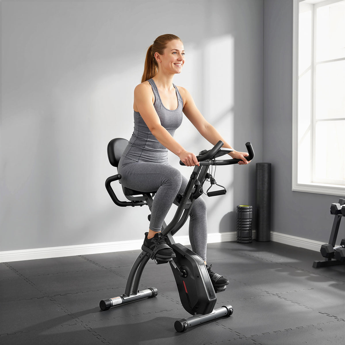 4-in-1 Folding Exercise Bike, Quiet Recumbent Stationary Bike with LCD Monitor, Bluetooth, Heart Rate Sensor (2)