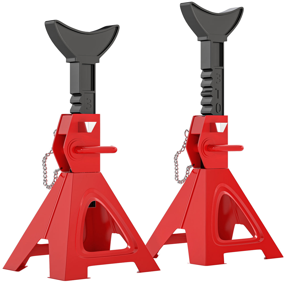 Jack stand 3 tons load capacity 2 pieces support stand incl. safety pin 10-level height adjustable red