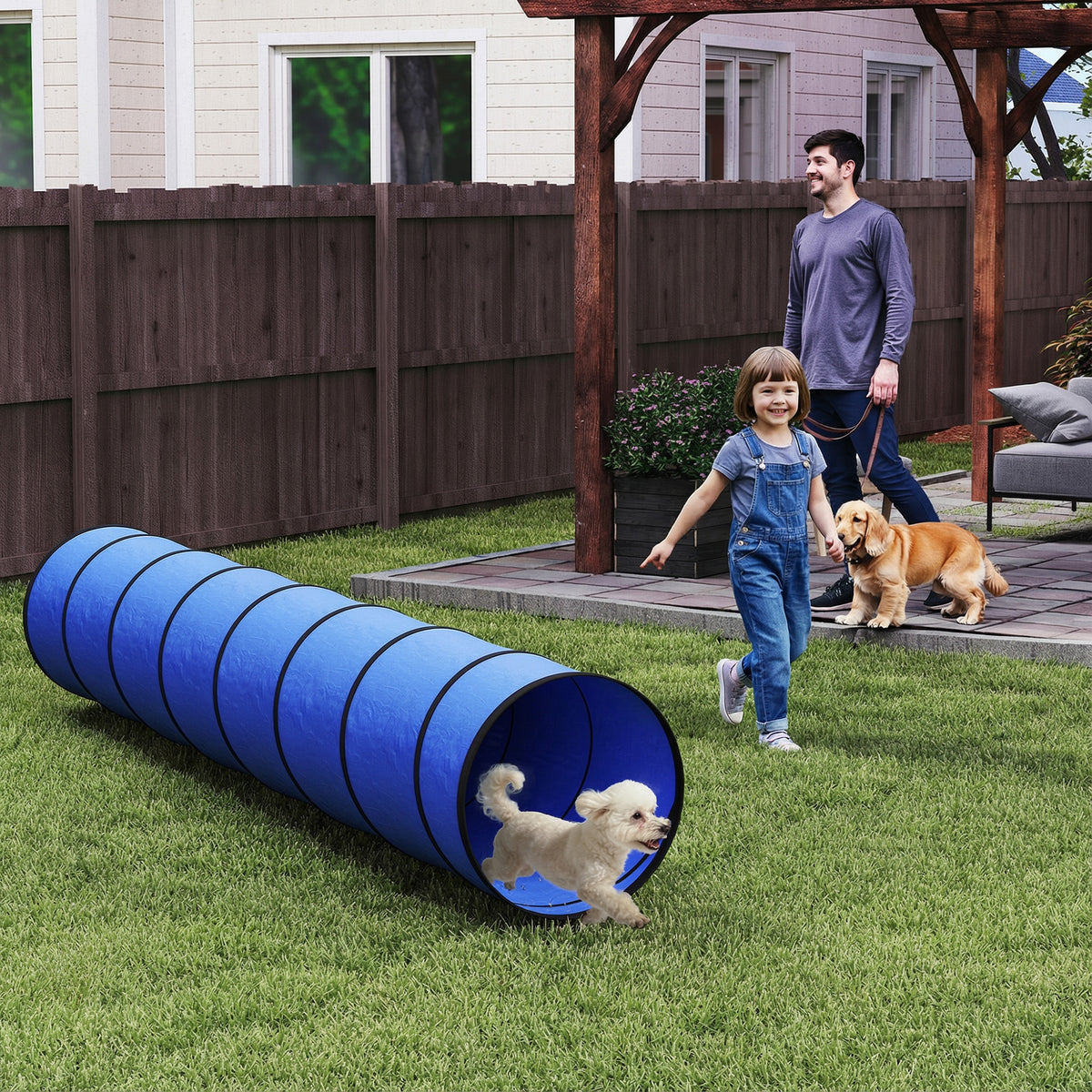 Dog Agility Tunnel 300 x 50 cm Dog Tunnel with 4 Ground Stakes Carrying Bag Play Tunnel for Small and (2)