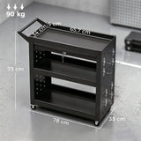 Tool trolley with lockable casters, rolling workshop cart with 3 tiers, drawer and pegboards, black (3)