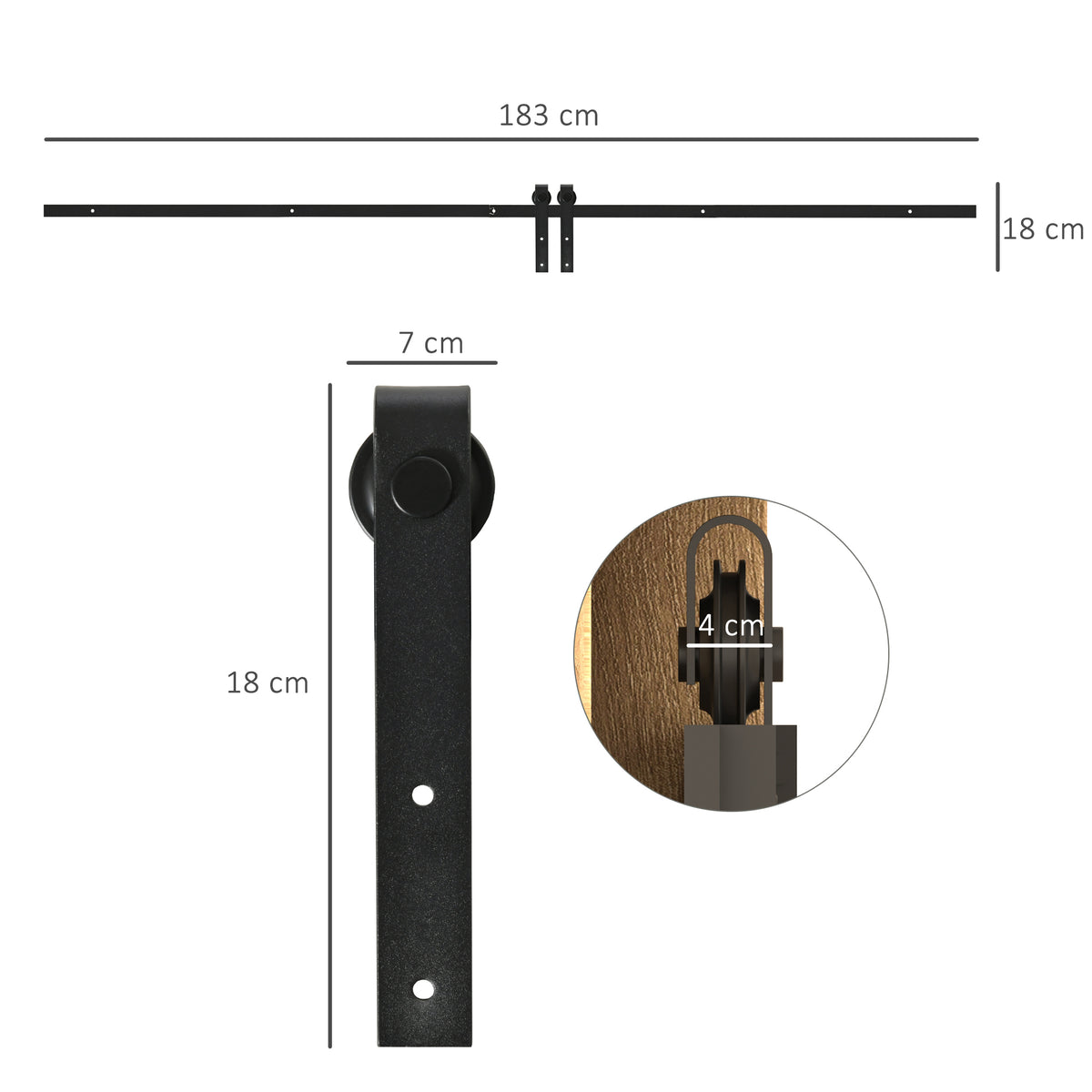183 cm sliding door complete set, sliding door hardware with floor guide, sliding door track, rollers, sliding (3)