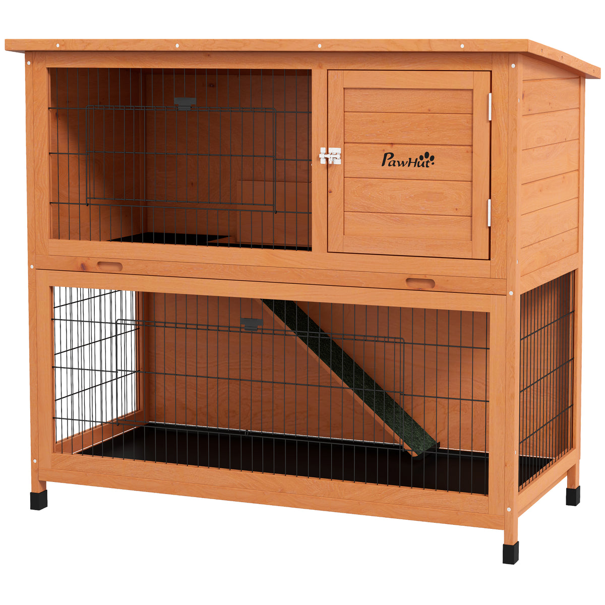 Small animal hutch, small animal house, rodent cage, weather-resistant, 2 floor trays, 123 x 63 x 112 cm, orange