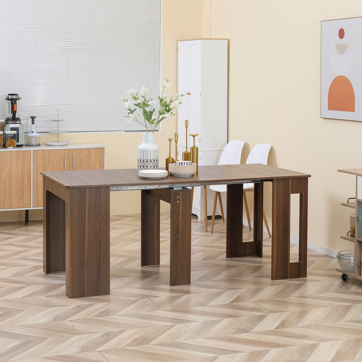 Foldable dining table, extendable dining table, dining table, mobile, modern design, 180cm x 85cm x 75cm, brown (2)