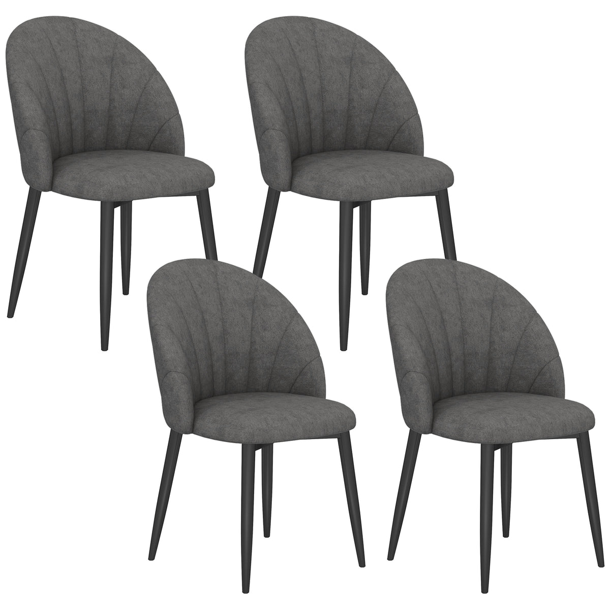 Set of 4 dining chairs, kitchen chairs in velvet look, steel legs, armless, grey