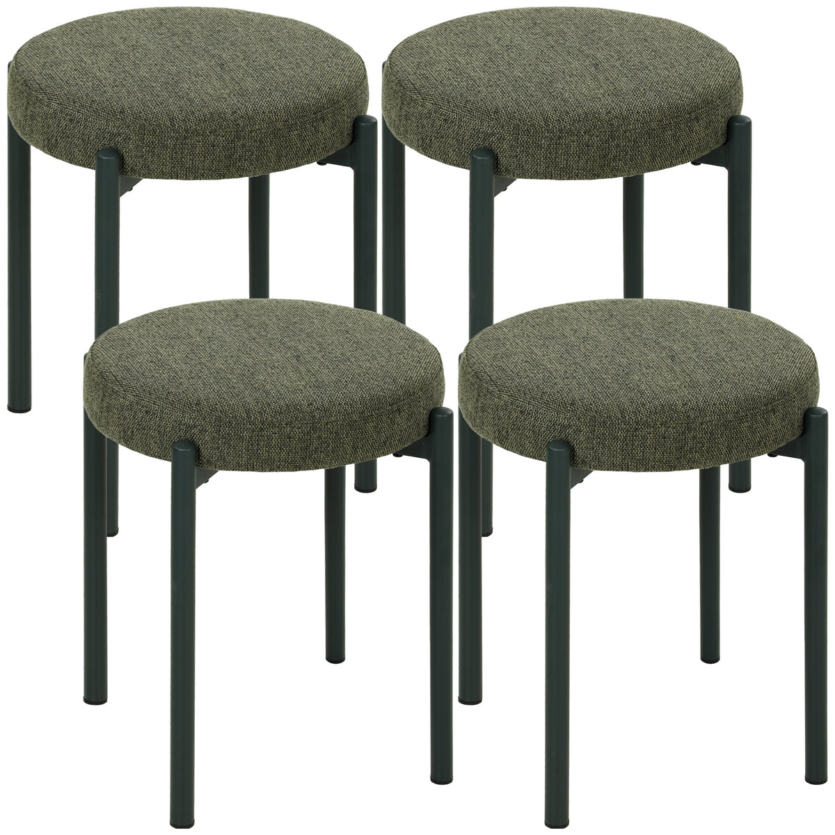 Dining room stools set of 4, stackable seat stools with steel legs, linen look for dining room, living room