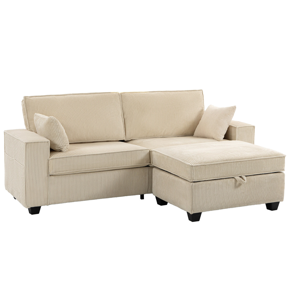 Corner Sofa 216 cm 3-Seater L-Shaped Sofa with Reversible Storage Ottoman, Corduroy Look, Wide Seat, for Living