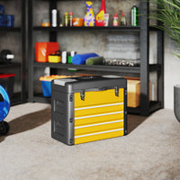 Toolbox empty, 49.7 x 25.3 x 40.7 cm tool chest with 4 drawers, mini-box steel yellow (9)