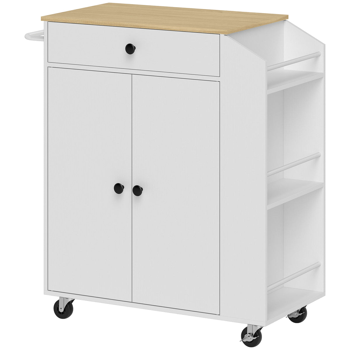 Kitchen trolley with drawer, cabinet compartment, spice rack, towel rail, 82 x 38 x 86.5 cm, white/oak
