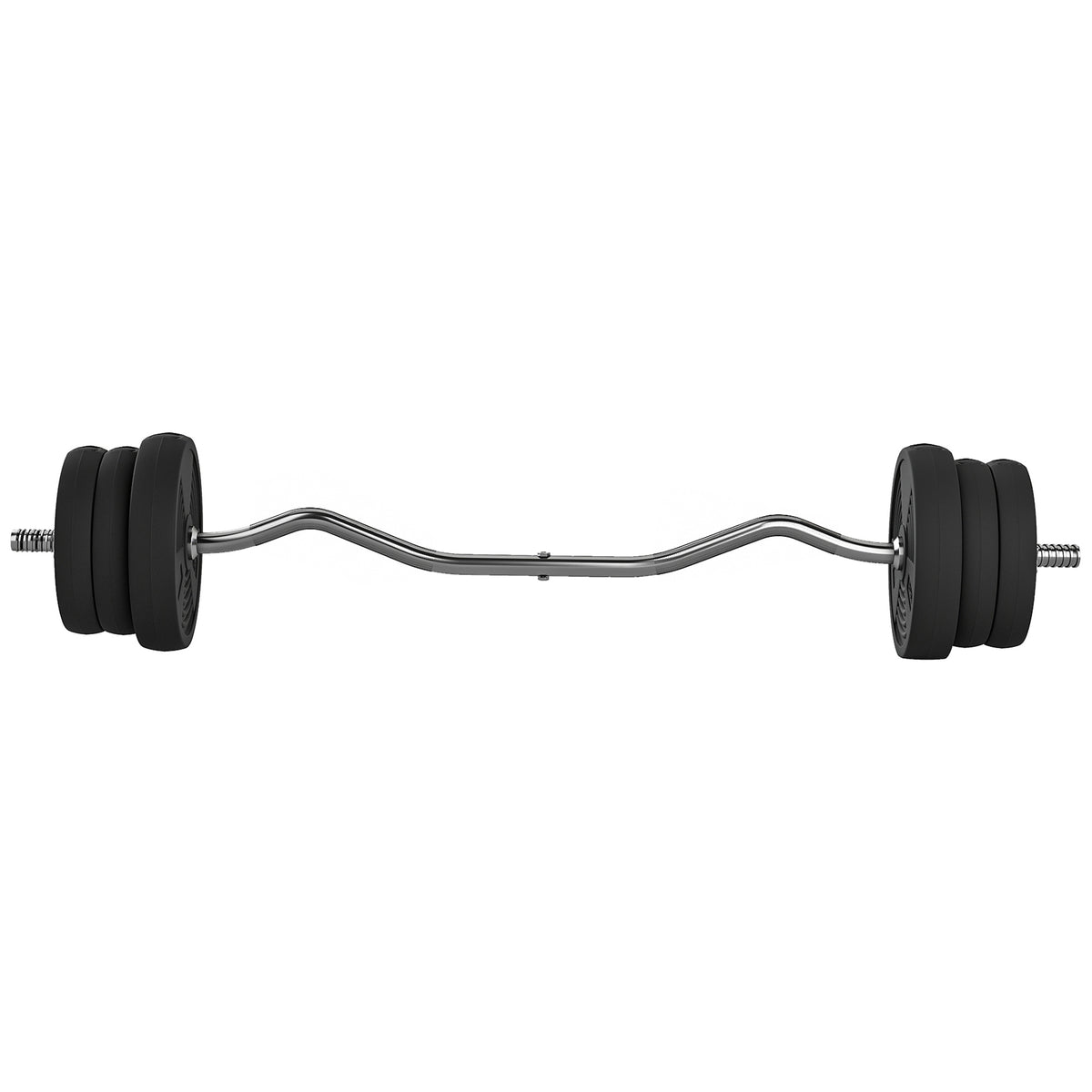 25kg Barbell Set, Non-slip Curl Bar with 6 Weights, PVC Coating, Steel Barbell Rod