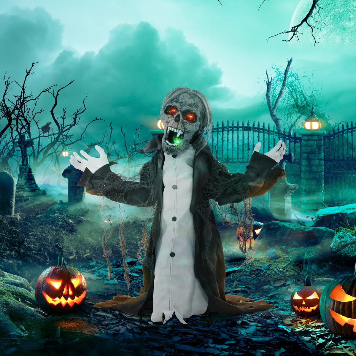 Halloween decoration, skeleton/zombie, posable, motion sensor, LEDs & sounds, 75 cm (2)