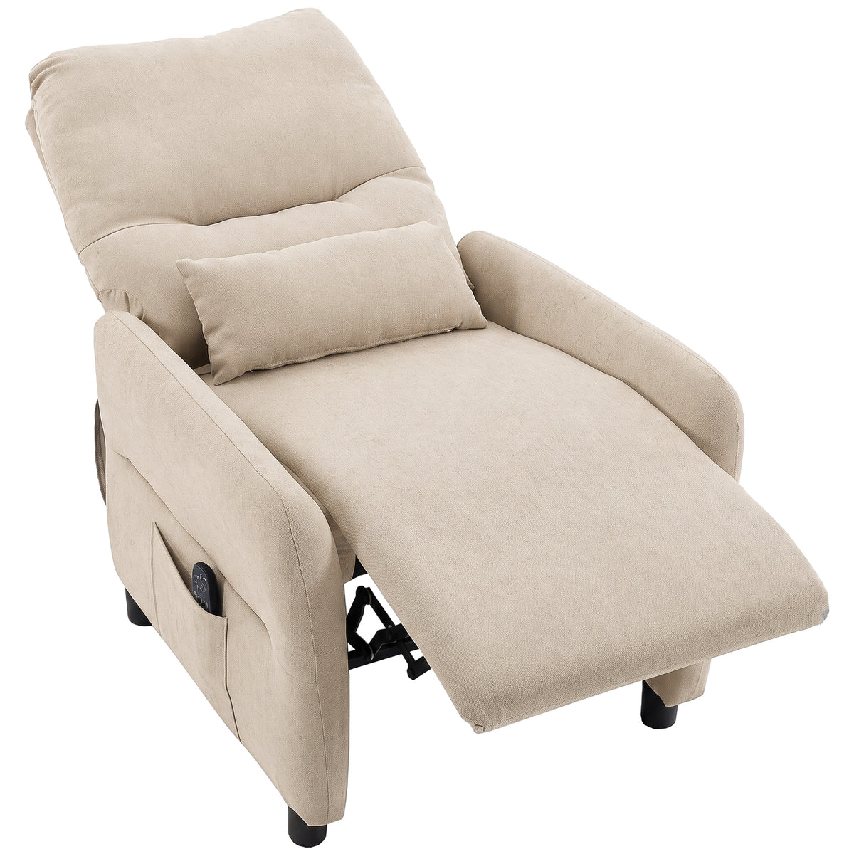 Recliner chair with massage & heat, reclining function, 2 side pockets and pull-out footrest, beige