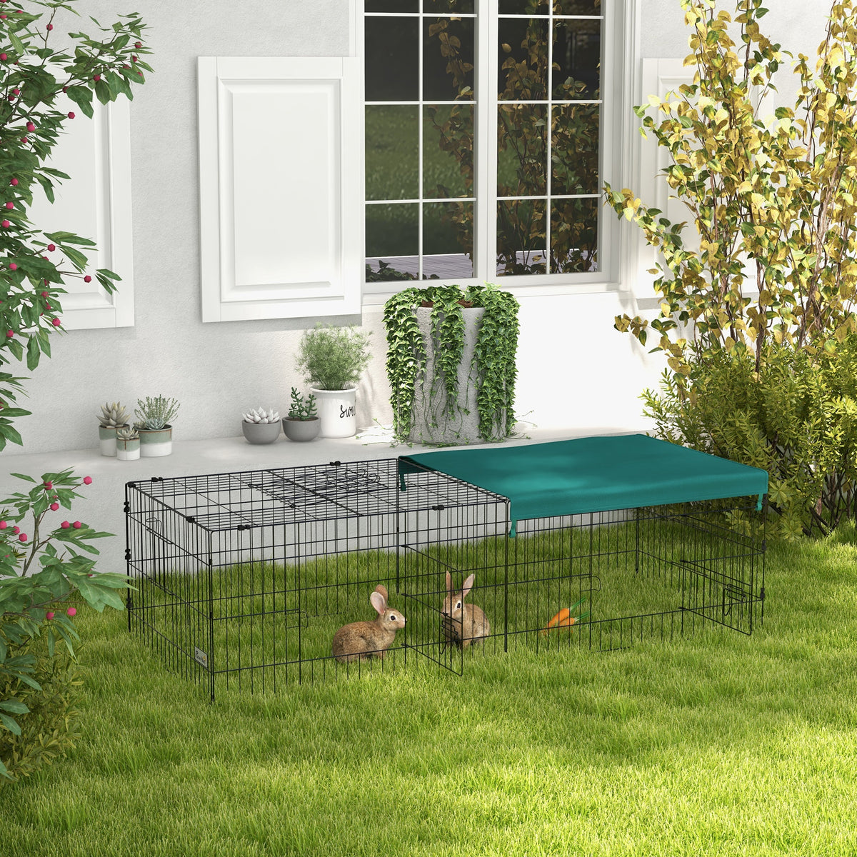Small animal enclosure, outdoor run, dwarf rabbit enclosure, 185 x 75 x 50 cm, green + black (2)