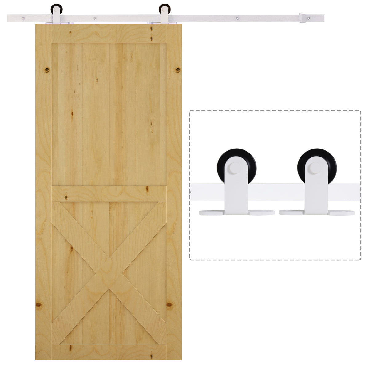 Sliding door track kit, quiet rollers, space-saving, carbon steel, white, 183 cm