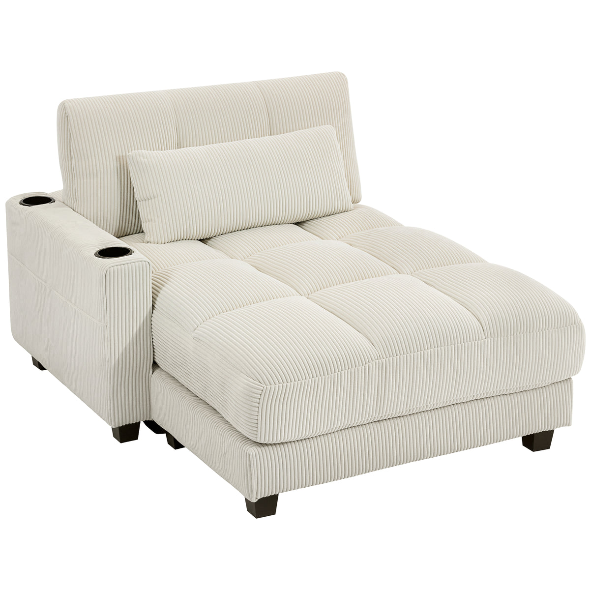 Sofa bed with cushions, foam, convertible into a bed, cup holder, cream white