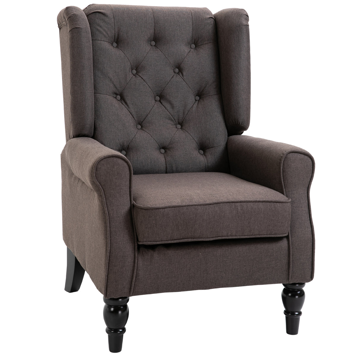 Wingback chair with tufting, high backrest, upholstered lounge chair with rounded armrests, wooden legs, for