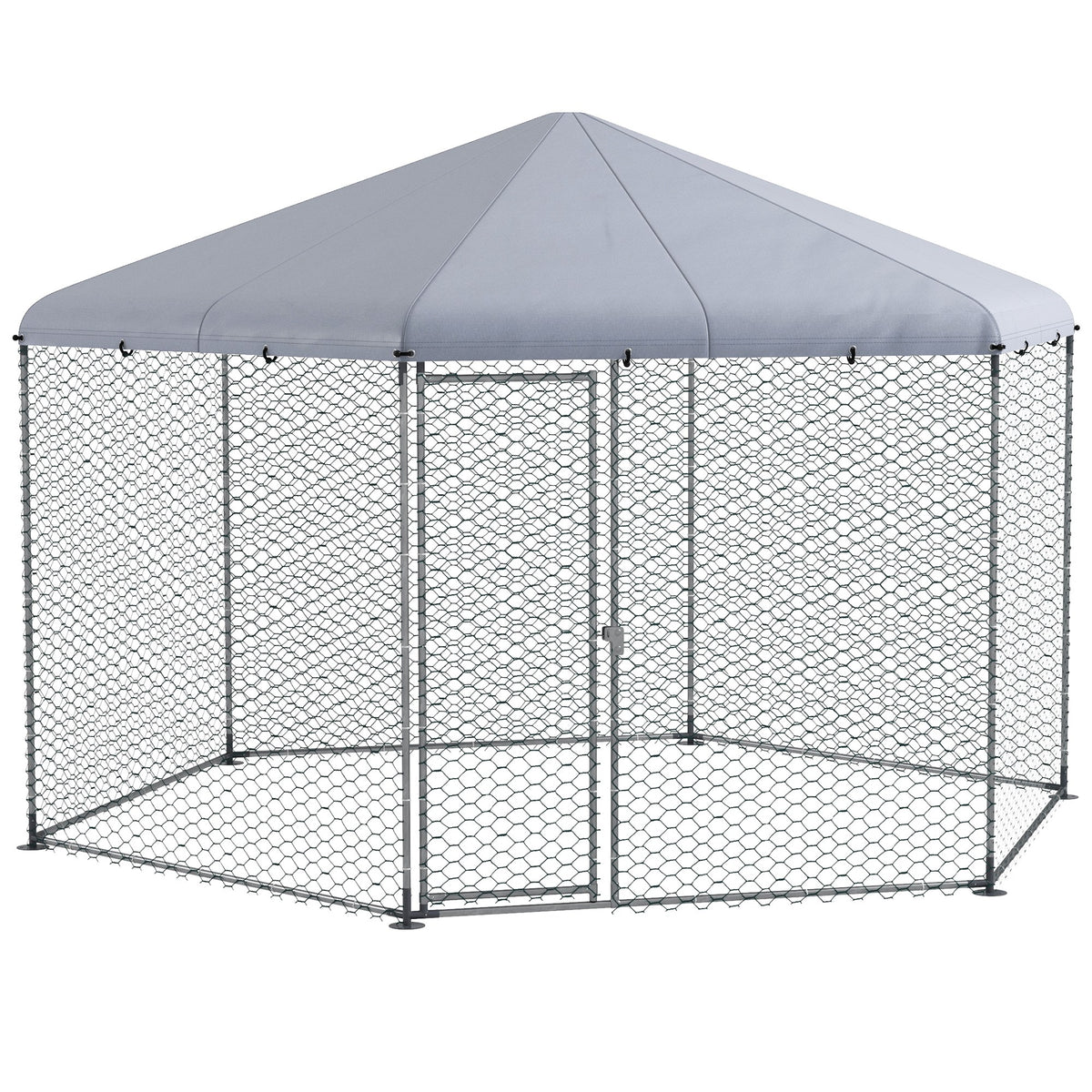 Chicken coop with shaded roof, galvanized steel, for 10-15 animals, silver