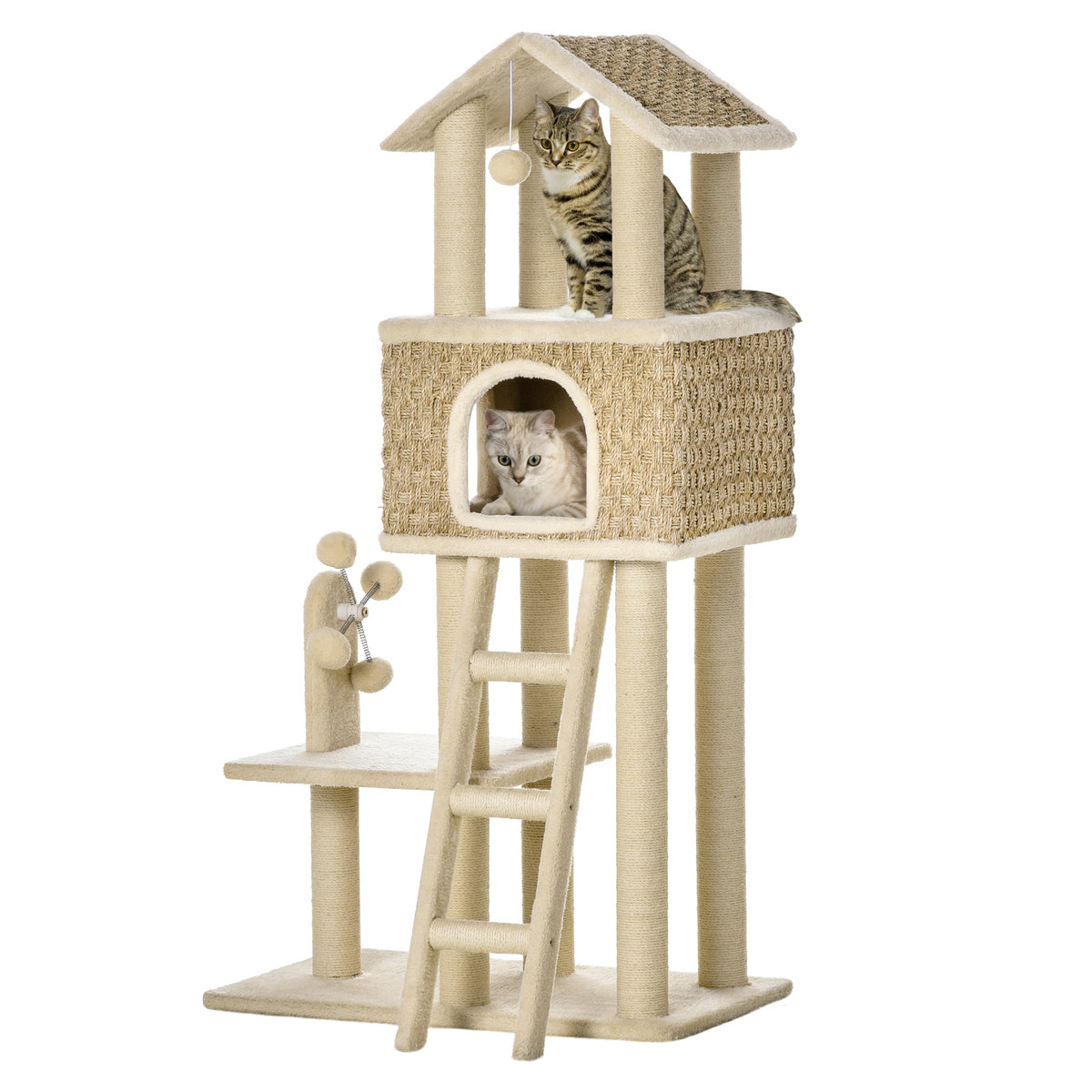 with cat cave incl. toy sisal plush khaki + beige + coffee