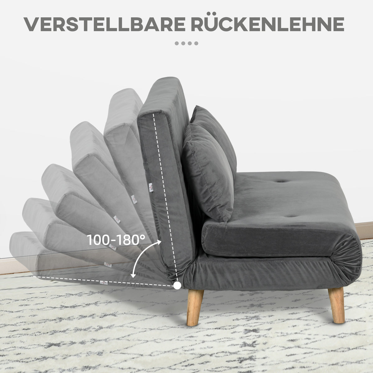 Sofa bed, relax sofa, sofa, couch, incl. 2 cushions, velvet look, 130 x 78 x 79 cm, grey (5)