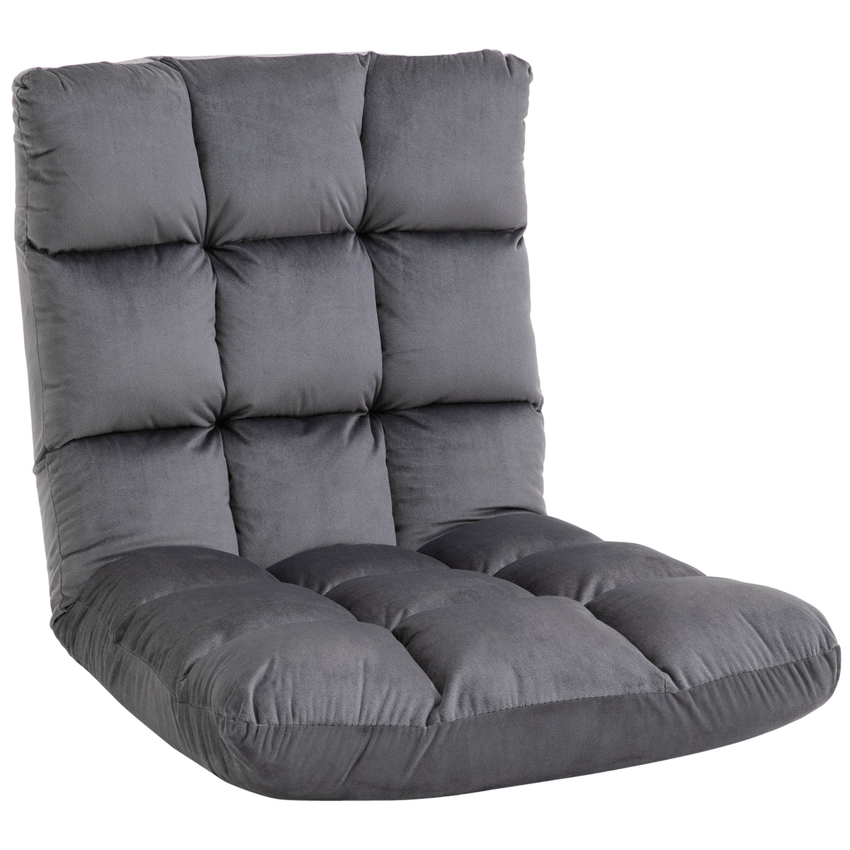 Armchair guest mattress floor chair, adjustable backrest, velour look, 55 cm x 71 cm x 53.5 cm, gray