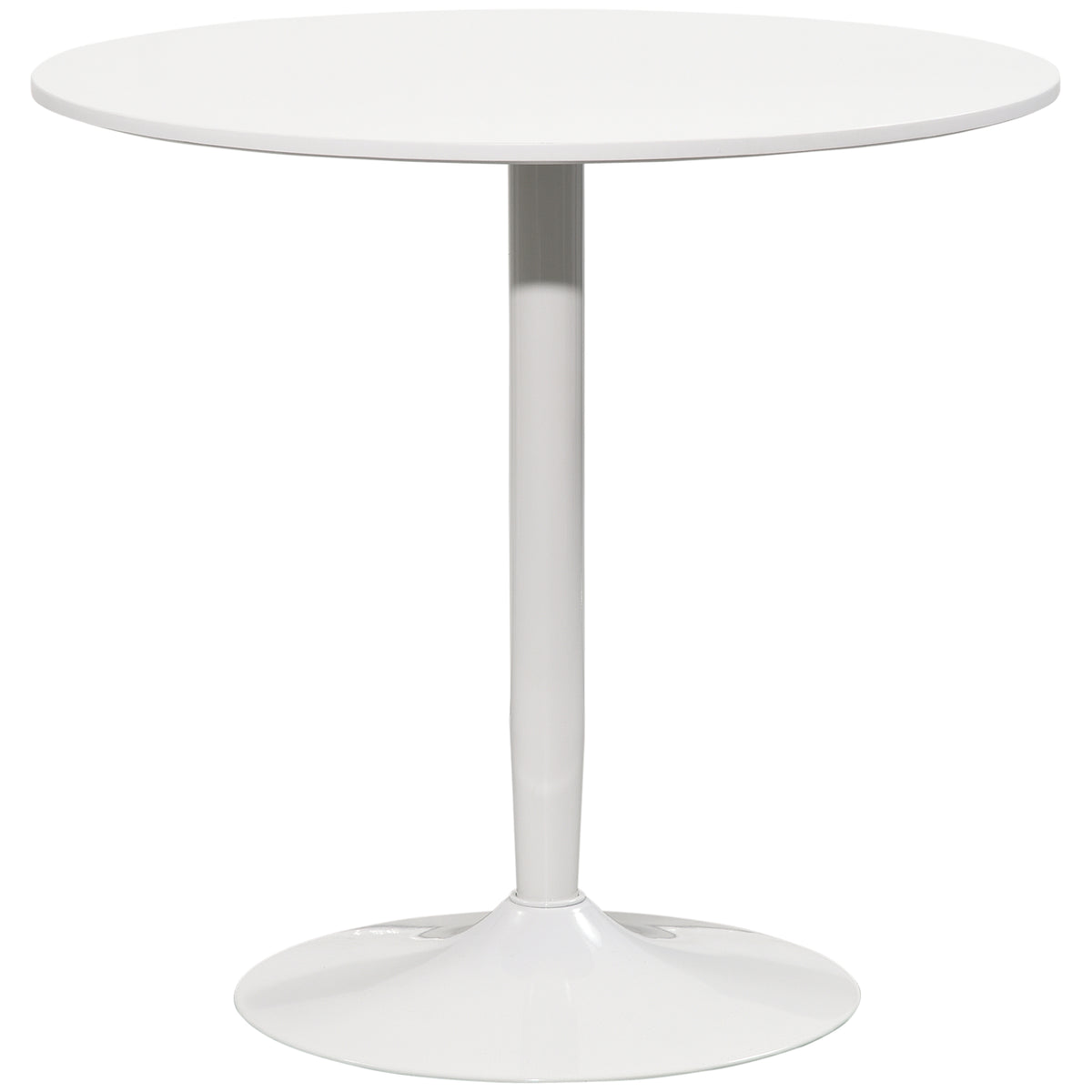 Dining table for 2 people, round tabletop Ø80 cm, MDF and steel, non-slip, white, 75H cm