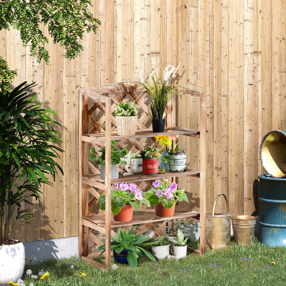 Flower Stand Flower Shelf Plant Shelf Flower Bench 3 Tiers Fir Wood (Model 8) (2)