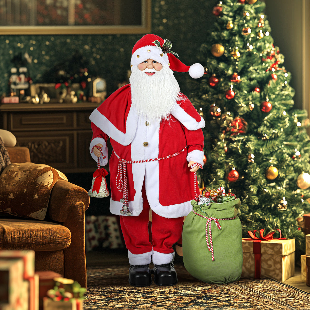 Santa Claus figure, posable, with sound sensor, laughter & music, 140 cm, red (2)