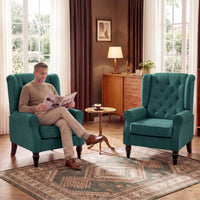 Elegant wingback chair, thickly upholstered, removable cover, 74 x 86 x 102 cm, dark green (9)