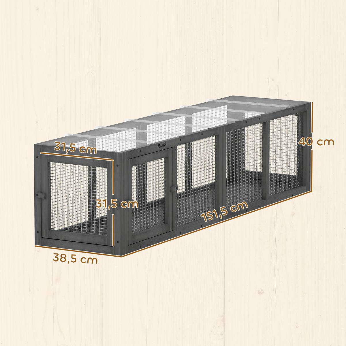 Cat tunnel, wooden cat toy with 3 doors, expandable play tunnel for cats up to 10 kg, 151.5 x 38.5 cm grey (3)