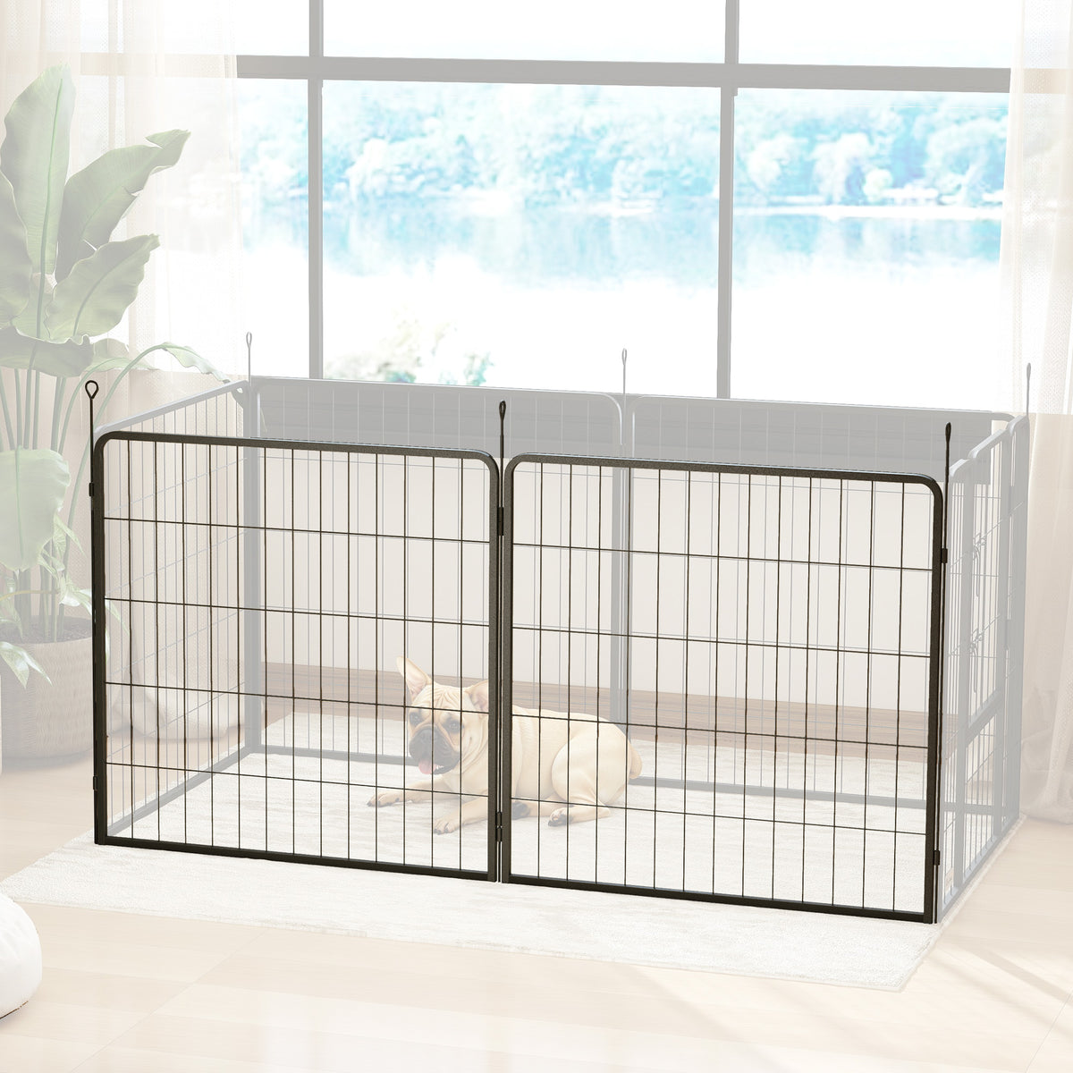 2-piece extension set for puppy playpen, dog fence panels, pet play area, steel puppy fence, grey (2)