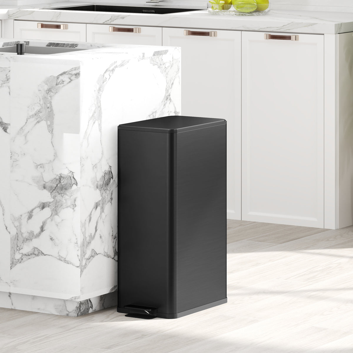 20L Trash Can, Soft-Close Lid, Deodorant Compartment, Fingerprint-Proof, Stainless Steel, Black (2)