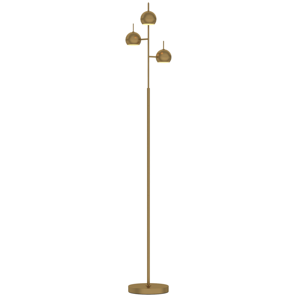 Floor lamp, 350° adjustable for living room and office, floor lamp with 3 steel shades in gold