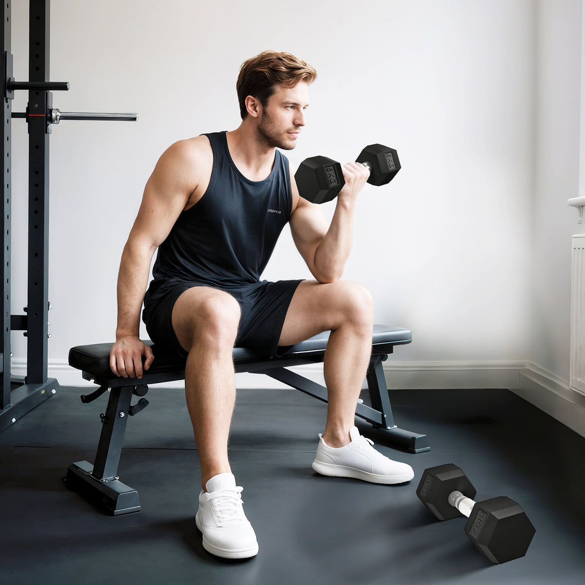 Hexagon dumbbells, set of 2 dumbbells with knurled handle, cast iron dumbbell set, 2 x 6 kg, dumbbells for men (2)