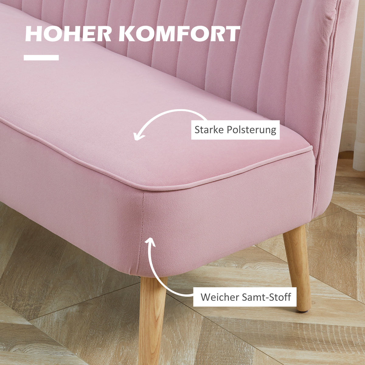 2-seater fabric sofa couch upholstered sofa lounge sofa wide pink (4)