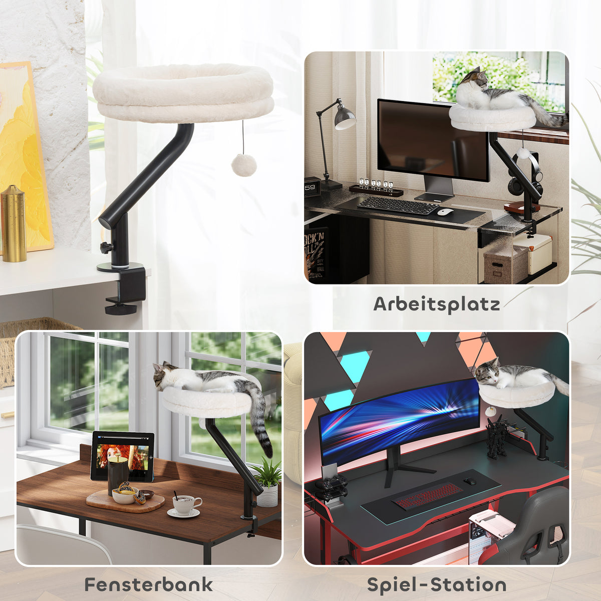 Cat desk bed, cat bed for desk with 360° rotation, adjustable height, cat lounger with removable (6)