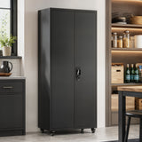 Filing cabinet, lockable metal cabinet with wheels, adjustable shelves, made of steel, 80 x 40 x 180 cm black (9)