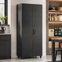 Filing cabinet, lockable metal cabinet with wheels, adjustable shelves, made of steel, 80 x 40 x 180 cm black (9)