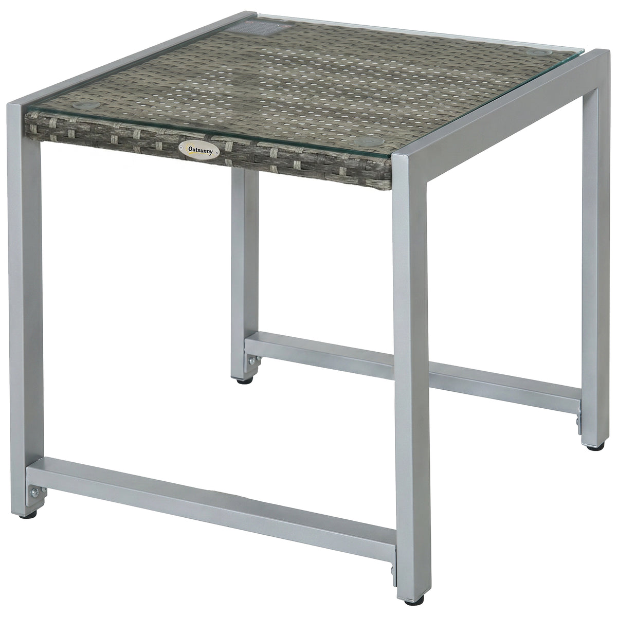 Garden table garden side table table garden furniture with tempered glass polyrattan + aluminium grey 50 x 49.5
