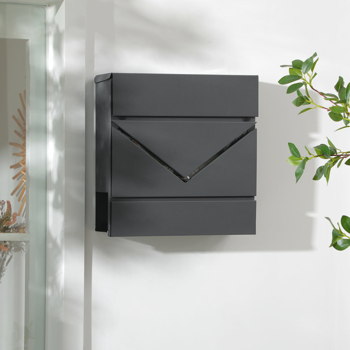 Mailbox with lid, 2 bottom drainage holes, steel, with lock, gray (2)