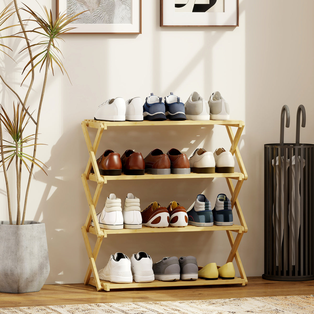 4-tier shoe rack, bamboo shoe organizer, for up to 12 pairs of shoes, for entryway, hallway, 60 x 29 x 67 cm (2)