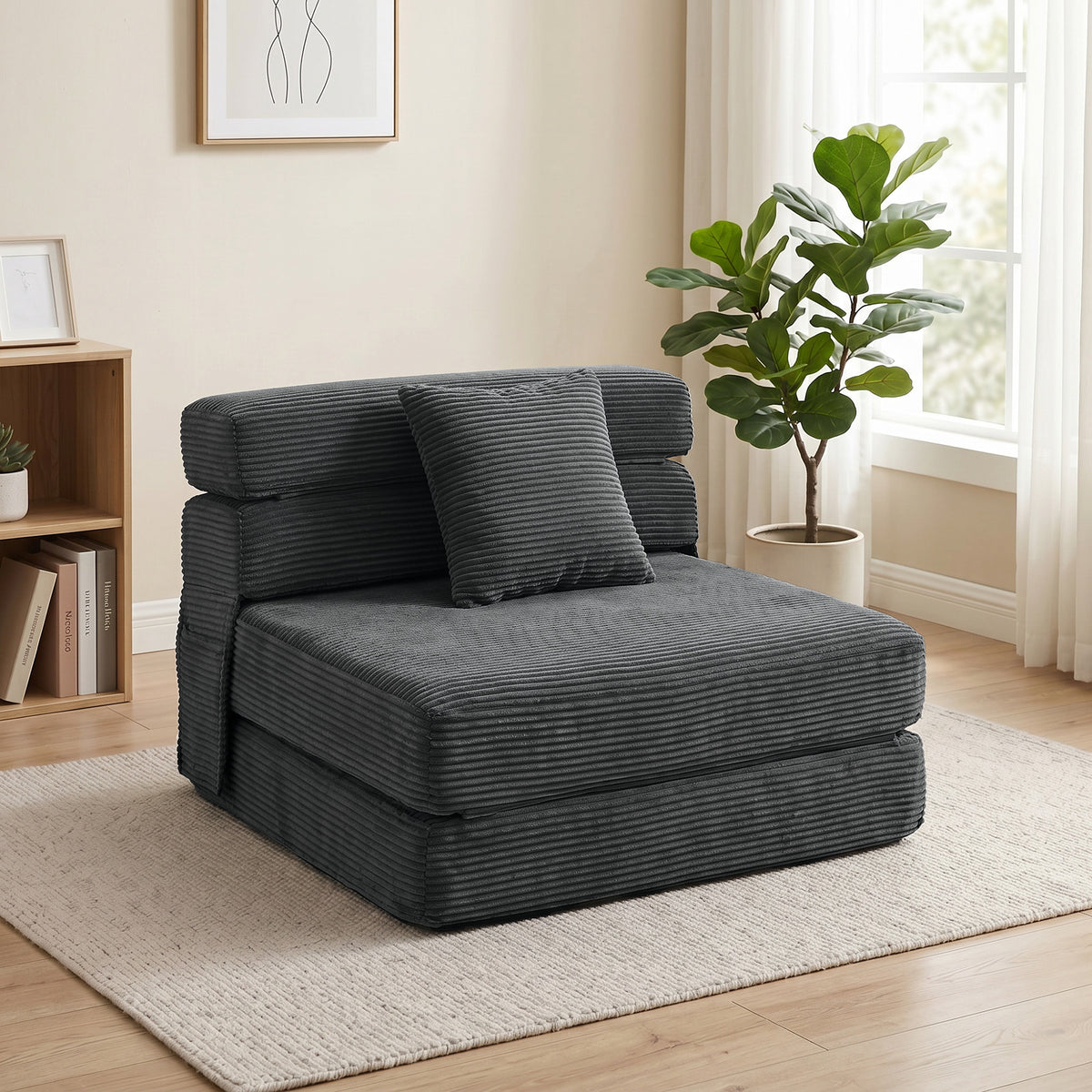 2-in-1 Boneless Cloud floor chair, foldable sofa bed with corduroy look & lumbar pillow, dark gray (2)