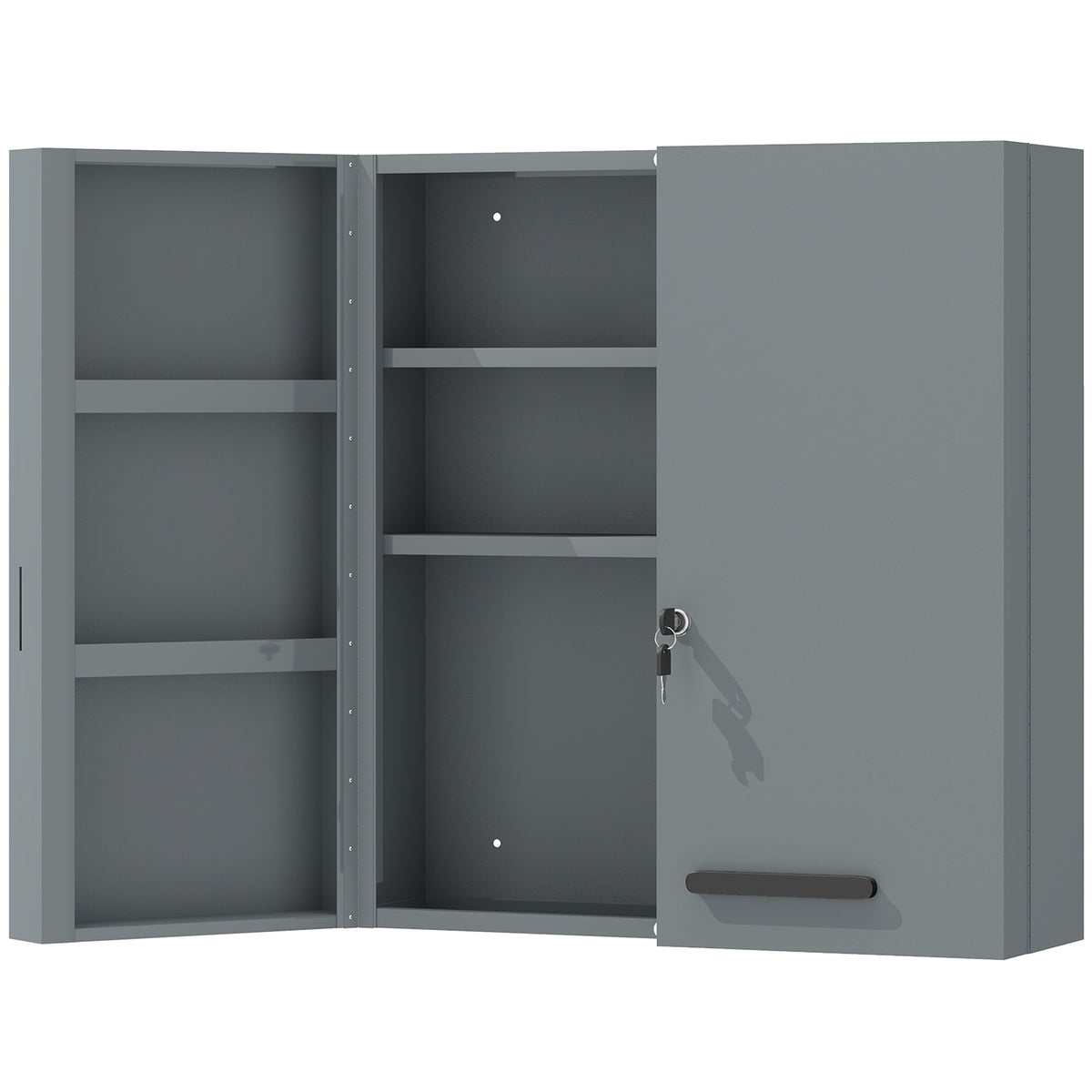 Medicine cabinet, lockable medicine cabinet with 2 doors and 6 shelves, charcoal gray