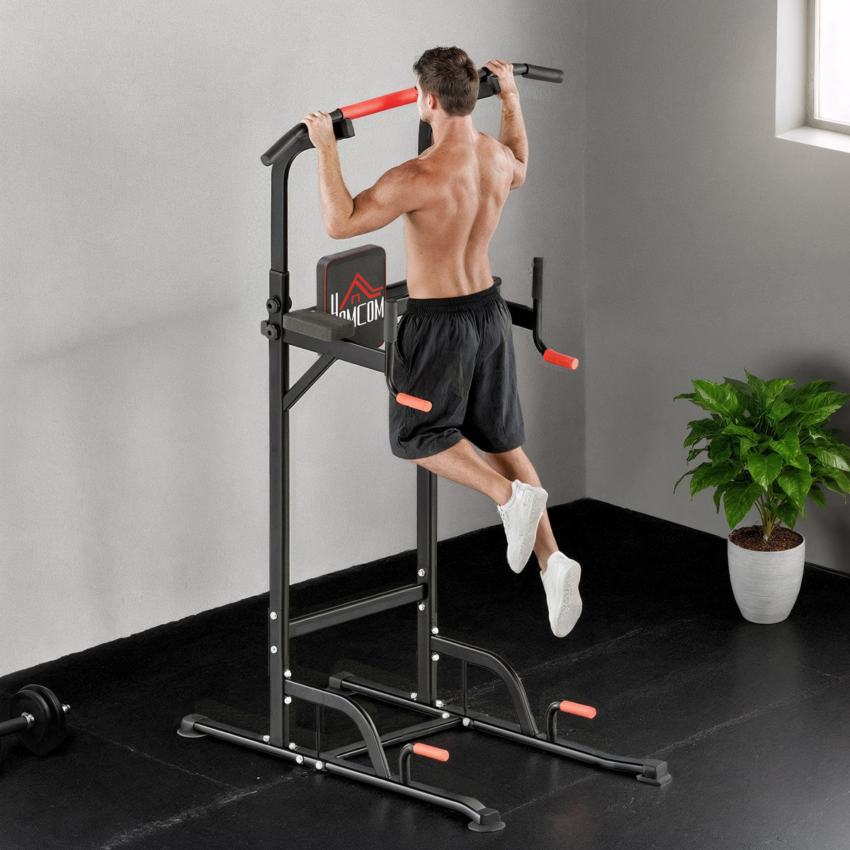 Height-adjustable power tower, dip station with pull-up bar and suction cups, padded home workout equipment (2)